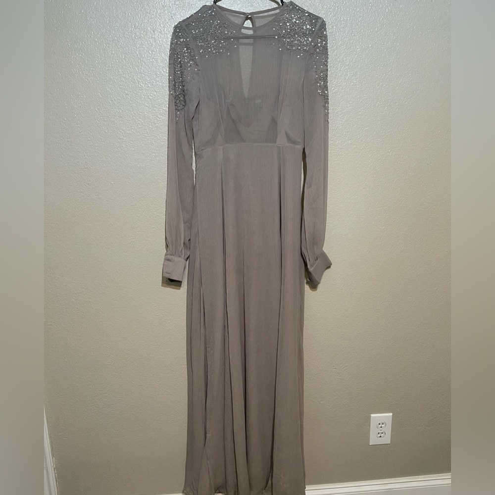ASOS mauve Long Sleeve Dress with Embellished Shoulders